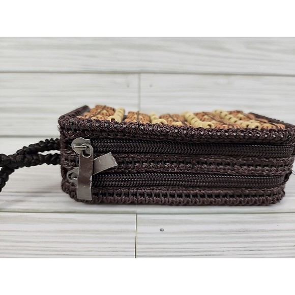 Punta Cana Dark Brown/Light Brown Beaded Wallet Wristlet Boho Hippie 2 Zippers - Picture 6 of 7